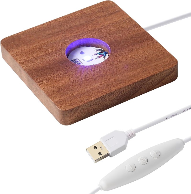 IFOLAINA LED Wood Light Base for Crystal Glass Art Crystal Sphere Holder Wooden Lamp Stand Base Multicolor Changing Square Lighted Base Pedestal for Resin Art Acrylic - Image 1